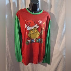 Festive Grinch Long Sleeve Tee - Red and Green